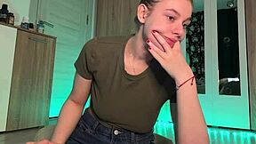 shaved teen squirts hard with nipple clamps on big tits