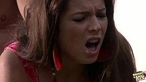 beautiful girl begs old man for wood after he chops some