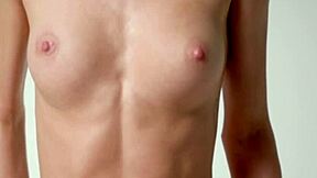 Skinny teen Jane F teases on exercise ball, firm natural tits bouncing in slow motion reveal