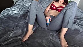 redhead yoga slut wets leggings orgasm moan homemade