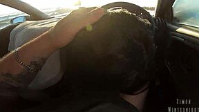 slutty coworker slurps huge cock in car swallows mouthful cum pov