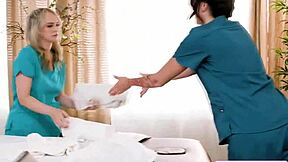 petite blonde masseuse pegs busty brunette co-owner's ass with strapon 😈🍑💦