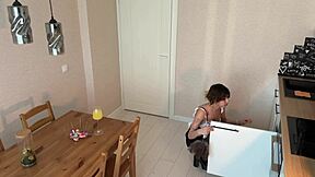 housekeeper moaning on dildo at kitchen table... reprimand her or bonus for that sexy show?