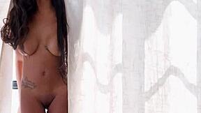 big ass ebony model linda steadman strips lingerie bares natural tits naked