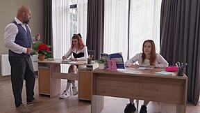 professor stretches both our tight teen pussies and asses wide open rough