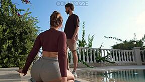 whoa that big tit milf sneaks creampie ride on gardener