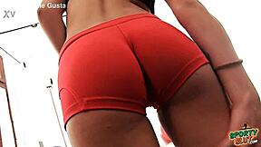 round ass teen works out in tight lycra shorts showing cameltoe