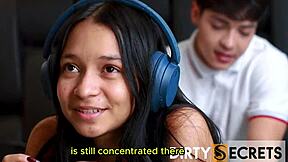 stepsis spreads wet pussy while gaming wanna lick ass n fuck her bent over?