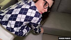 Petite college nerd pussy pounded rough by monster cock pov