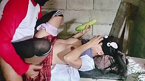 Tupad employee begs big cucumber to cum deep in her juicy pussy