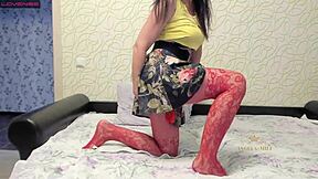 Passionate Brunette Milf Dances Seductively in Red Pantyhose!