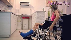 Wheelchair Slut with Broken Ankle Begs Help Gets Sloppy Facial Cumshot