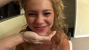 Blonde teen blows five cocks and swallows massive facial cumshots