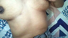 Latina flashes her big tits massages areolas till jeans soak