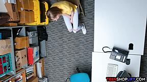 russian teen shoplifter submits to security guard's rough fuck