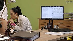 A sexy glasses brunette bends over for cash, gets fucked doggystyle after interview.