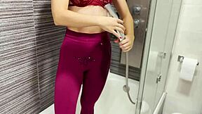 Cum Drenching Leggings After Gym Turns To Steamy Shower Wash