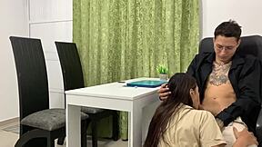 PETITE LATINA BENDS FOR BOSS COCK CREAMPIE IN OFFICE HIRE DEAL!