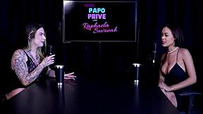 brazilian latina alice vasconcelos bares tattooed body in outdoor public casting interview full of fetish toys on sheer red