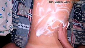 Stepsis sunburned bad so i helped rub lotion on her everywhere short cut