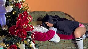 Papi Noel Delivers BBC Creampie Christmas Ride to Skinny Latina