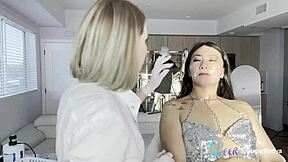 Asian Nurse in Latex Gloves Gives Pretty Patient Facial Treatment