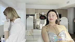 Asian Nurse in Latex Gloves Gives Pretty Patient Facial Treatment