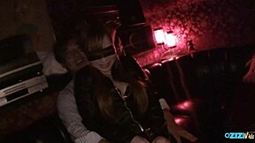 young asian brunette teases guy rubbing hairy pussy nipples heels booth