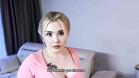 Curvy blonde cleaning lady in tight leggings rides cock for juicy creampie