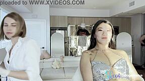 Asian Nurse in Latex Gloves Gives Pretty Patient Facial Treatment