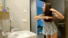 whoa tattooed alia drops panties flashing tight shaved pussy and bare ass in bathroom!