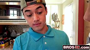 brunette teen 18+ blows and rides stepbro in kitchen