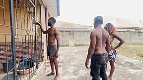 Curvy Chick Bent Over Doggystyle with Two Big Black Monster Cocks Outdoors