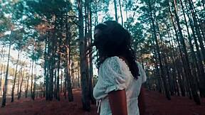 she heads out for a casual forest walk then drops to suck that cheeky big black cock bent over pov