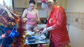 babysitter milf cooks in thong lingerie kissing teen