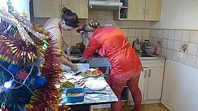 babysitter milf cooks in thong lingerie kissing teen