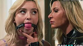 Mature Milf Dom Ties Blonde Teen Sub for Rough Tribbing Fuck