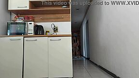 risky kitchen fuck with hubby's friend while he showers