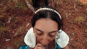 she heads out for a casual forest walk then drops to suck that cheeky big black cock bent over pov