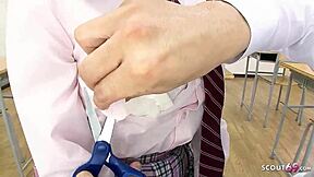 curvy blonde japanese teen tempts classmate's virgin creampie classroom fuck