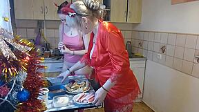 babysitter milf cooks in thong lingerie kissing teen