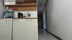 risky kitchen fuck with hubby's friend while he showers