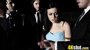 her prom turns wild with three guys in heated group fun