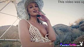 Petite Blonde Emma Hix Poses Nude Outdoor at Sunset