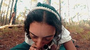she heads out for a casual forest walk then drops to suck that cheeky big black cock bent over pov