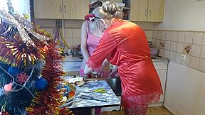 babysitter milf cooks in thong lingerie kissing teen