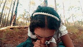 she heads out for a casual forest walk then drops to suck that cheeky big black cock bent over pov