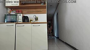 risky kitchen fuck with hubby's friend while he showers