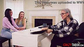 Big tits counselor Kenzie Taylor fucks lesbian couple