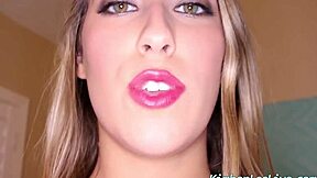 Cute Kimber Lee Deepthroats Cock in Red Lipstick Lingerie